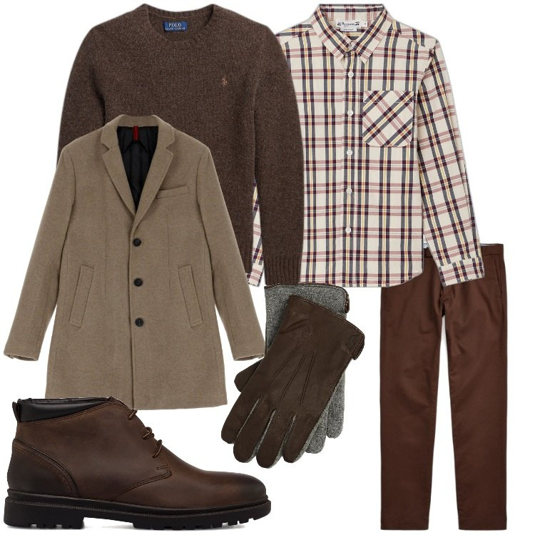 Outfit uomo - English Style. Stile Casual per Ufficio. Abbinamento con cappotti, pantaloni chino, guanti, stivali e stivaletti, camicie, maglieria.
