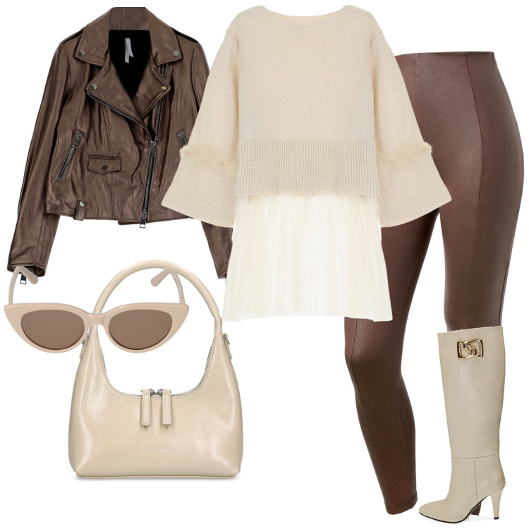 Outfit donna - Total look #1790170. Stile Trendy per Tutti i giorni. Abbinamento con cappotti, stivali, pantaloni skinny, maglieria, occhiali da sole, borse a mano.