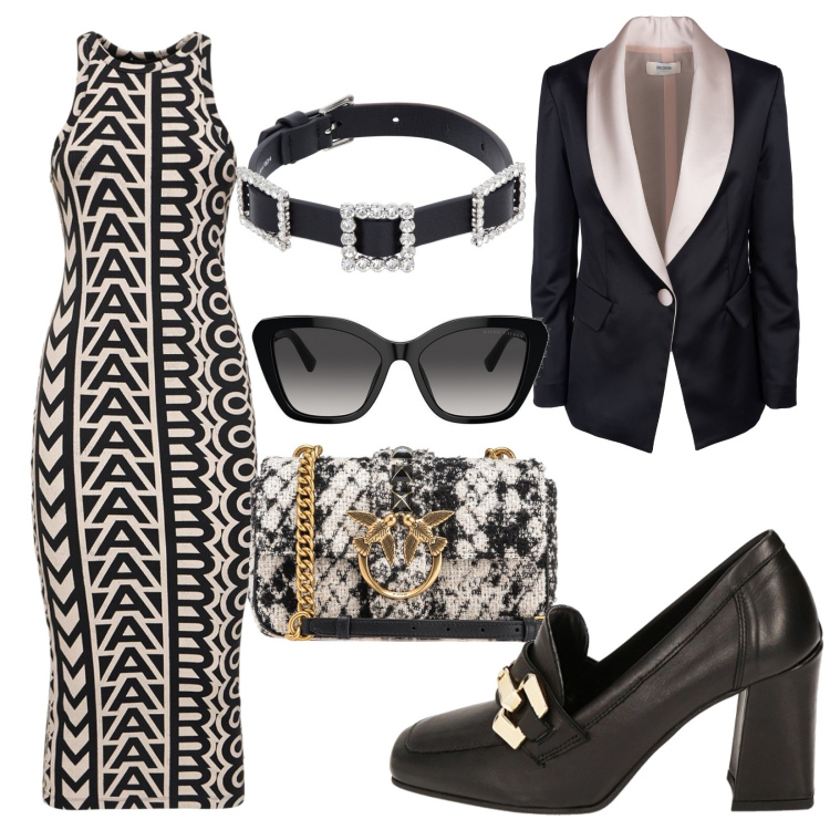 Outfit donna - Total look #1790189. Stile Chic per Ufficio. Abbinamento con borse a tracolla, blazer, mocassini, occhiali da sole, vestiti, collane.