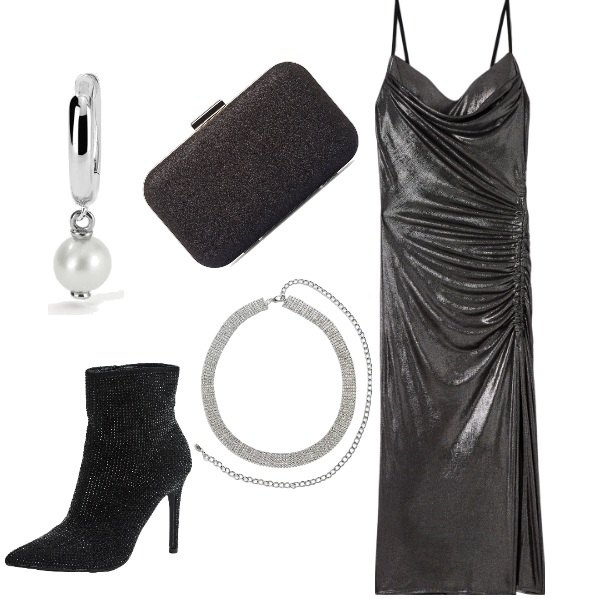 Outfit donna - Scintillante lurex. Stile Chic per Serata fuori. Abbinamento con cinture, vestiti midi/longuette, stivaletti, orecchini, clutch.