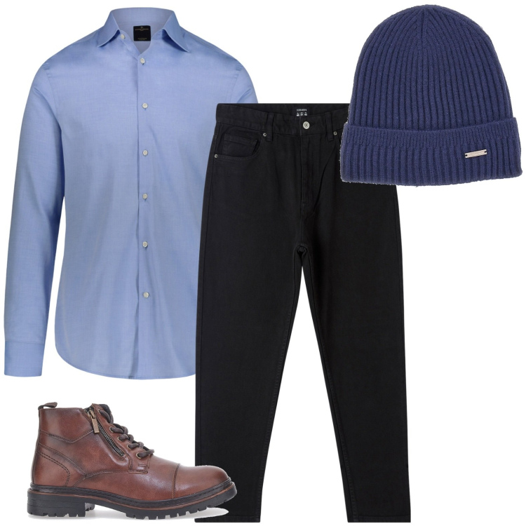 Outfit uomo - Total look #1790234. Stile Casual per Ufficio. Abbinamento con pantaloni, camicie, berretti, stivali e stivaletti.