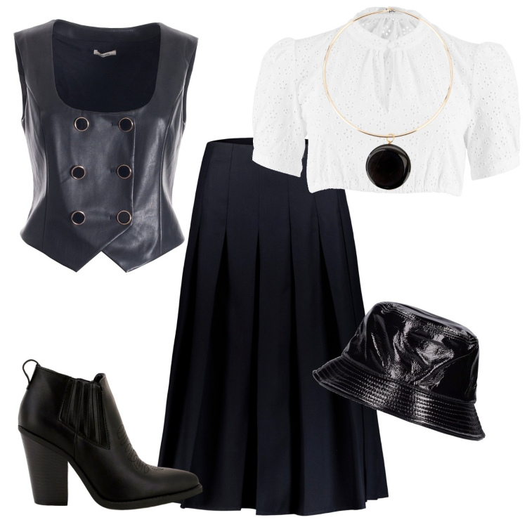 Outfit donna - Pelle.. ma discreta. Stile Romantica per Tutti i giorni. Abbinamento con camicie, ciondoli, gilet, stivaletti, cappelli, gonne longuette.