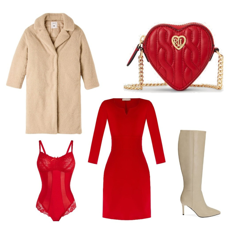 Outfit donna - Cena fuori per San Valentino. Stile Sexy per Serata fuori. Abbinamento con body, vestiti a tubino, cappotti, stivali, pochette.