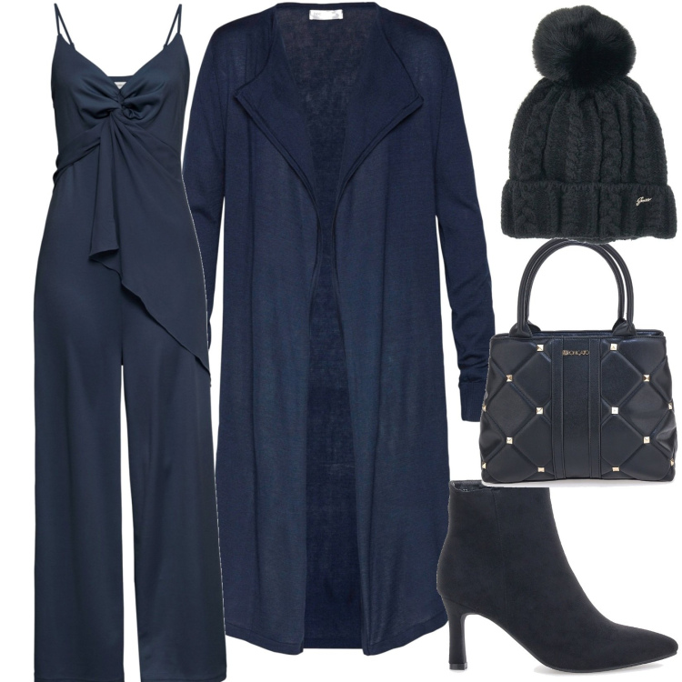 Outfit donna - Total look #1790665. Stile Casual per Ufficio. Abbinamento con tuta, cardigans, minigonne, borse a mano, stivaletti, berretti.