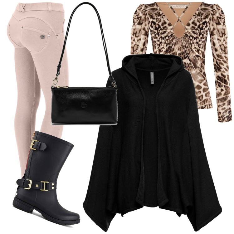 Outfit donna - Total look #1790703. Stile Trendy per Tutti i giorni. Abbinamento con cardigans, maglieria, pantaloni skinny, stivali, borse a spalla.