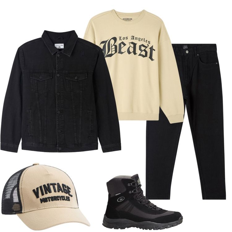 Outfit uomo - Los Angeles Beast. Stile Urban per Tutti i giorni. Abbinamento con stivali e stivaletti, pantaloni, felpe, giacche, cappelli.