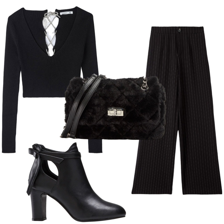 Outfit donna - Total look #1790740. Stile 70s per Tutti i giorni. Abbinamento con stivaletti, maglieria, pantaloni, borse a spalla.