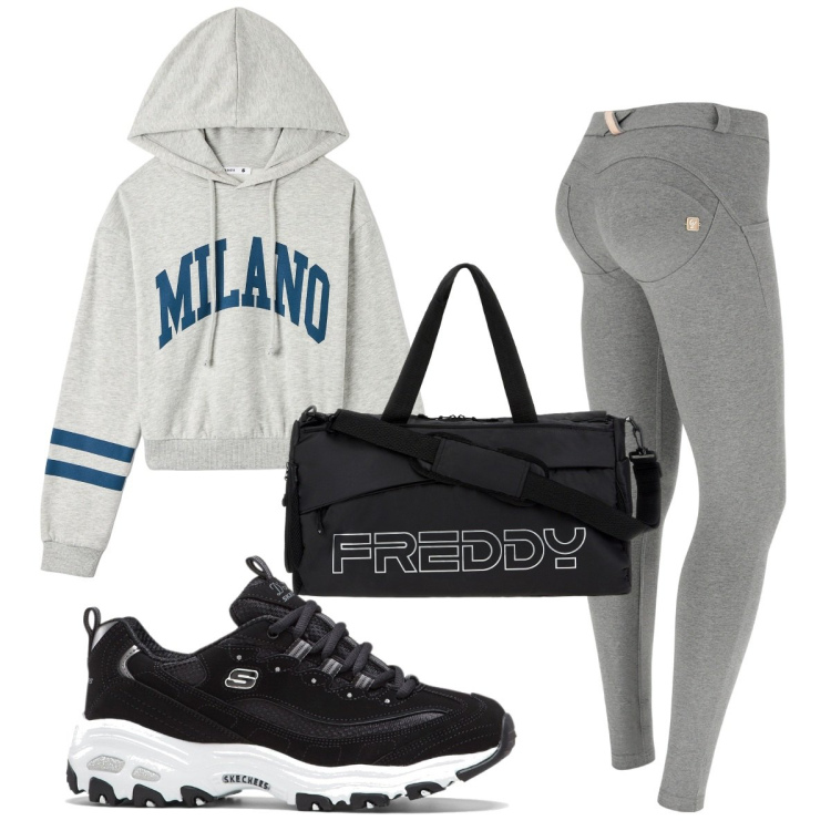 Outfit donna - Total look #1790741. Stile Basic per Sport. Abbinamento con scarpe sportive, felpe con cappuccio, pantaloni skinny, borse sportive.