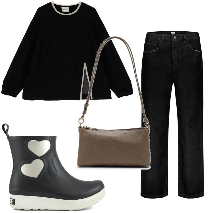 Outfit donna - Total look #1790753. Stile Basic per Tutti i giorni. Abbinamento con felpe, jeans, borse a spalla, stivali.