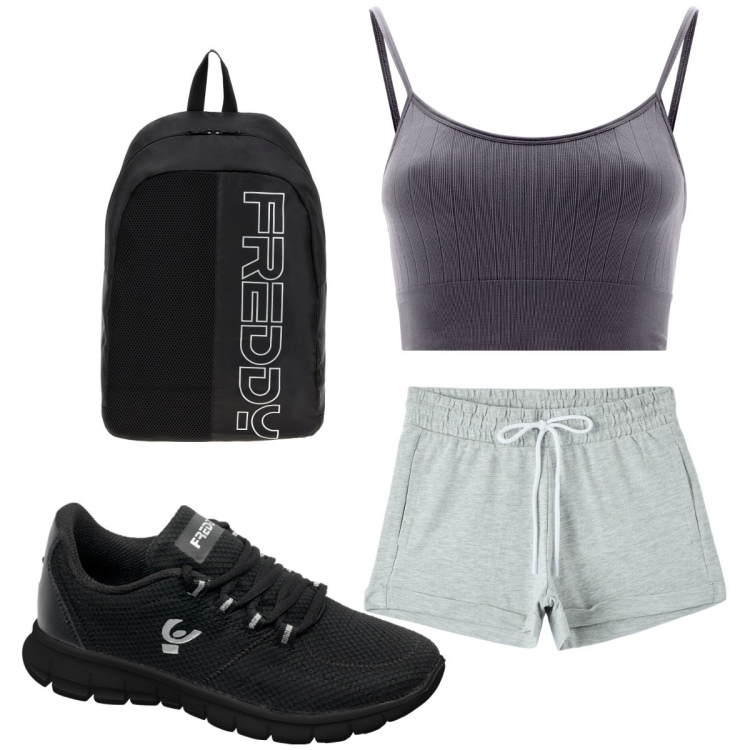 Outfit donna - Total look #1790769. Stile Basic per Sport. Abbinamento con pantaloni corti, zaini, sneakers, top.