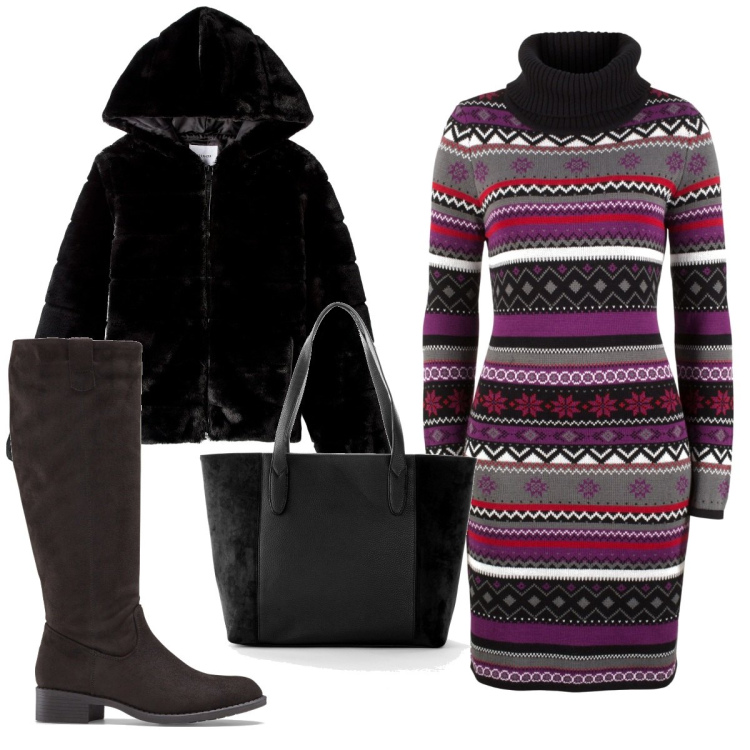 Outfit donna - Total look #1790771. Stile Trendy per Tutti i giorni. Abbinamento con stivali, shopping bag, vestiti, ecopellicce.