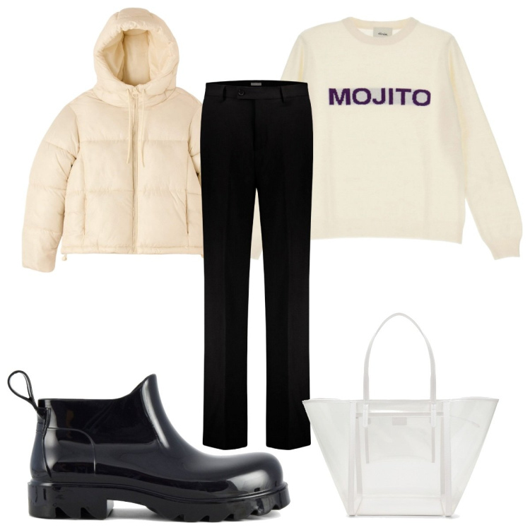 Outfit donna - Total look #1790778. Stile Trendy per Tutti i giorni. Abbinamento con piumini, pullovers, stivali, borse tote, pantaloni.