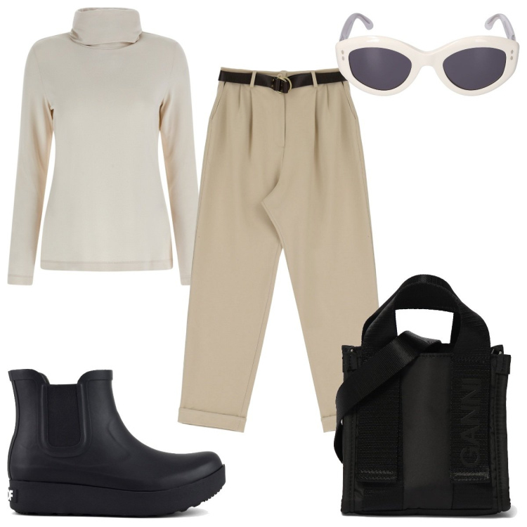 Outfit donna - Total look #1790783. Stile Trendy per Tutti i giorni. Abbinamento con maglieria, pantaloni capri, stivali, shopping bag, occhiali da sole.