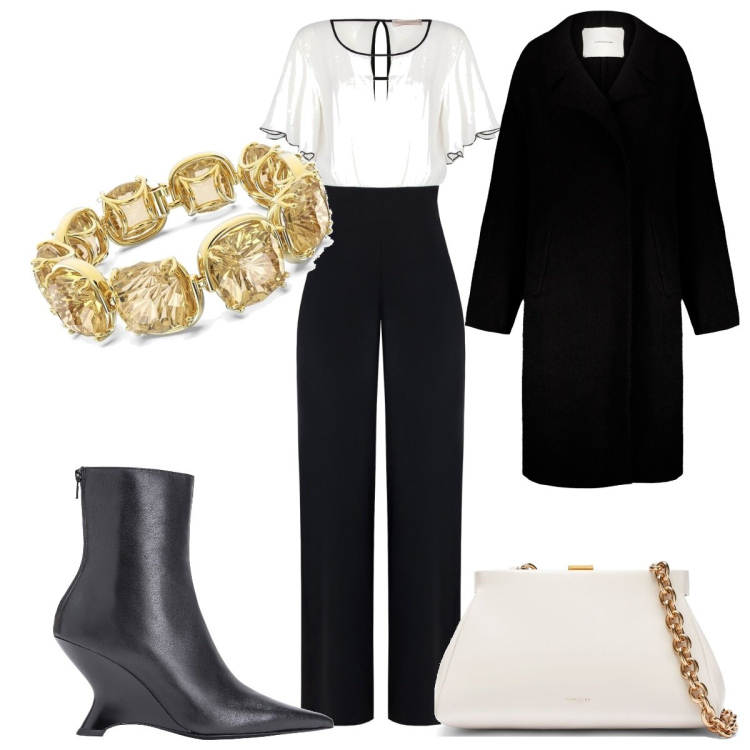 Outfit donna - Total look #1790785. Stile Glamour per Serata fuori. Abbinamento con stivaletti, tute, cappotti, pochette, braccialetti.