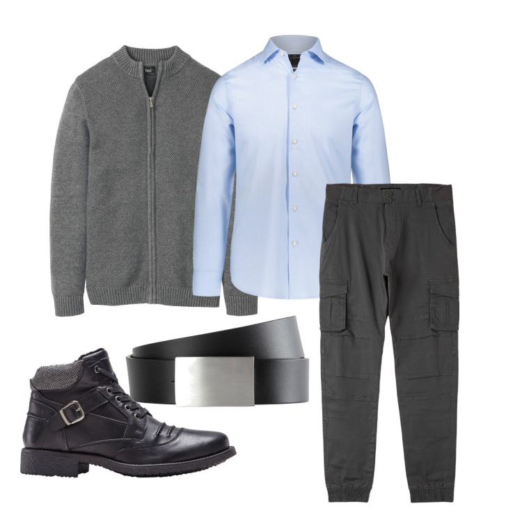Outfit uomo - Ghost outfitter - gennaio. Stile Trendy per Tutti i giorni. Abbinamento con cardigans, stivali e stivaletti, cinture, pantaloni cargo, camicie.