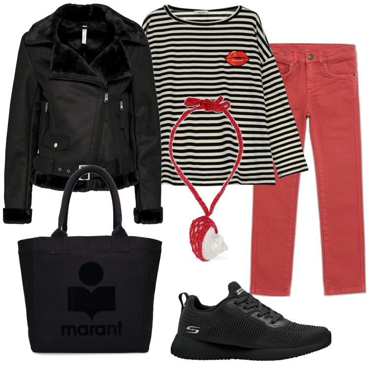 Outfit donna - Buongiorno. Stile Urban per Tutti i giorni. Abbinamento con sneakers, cappotti, maglieria, pantaloni, collane, shopping bag.