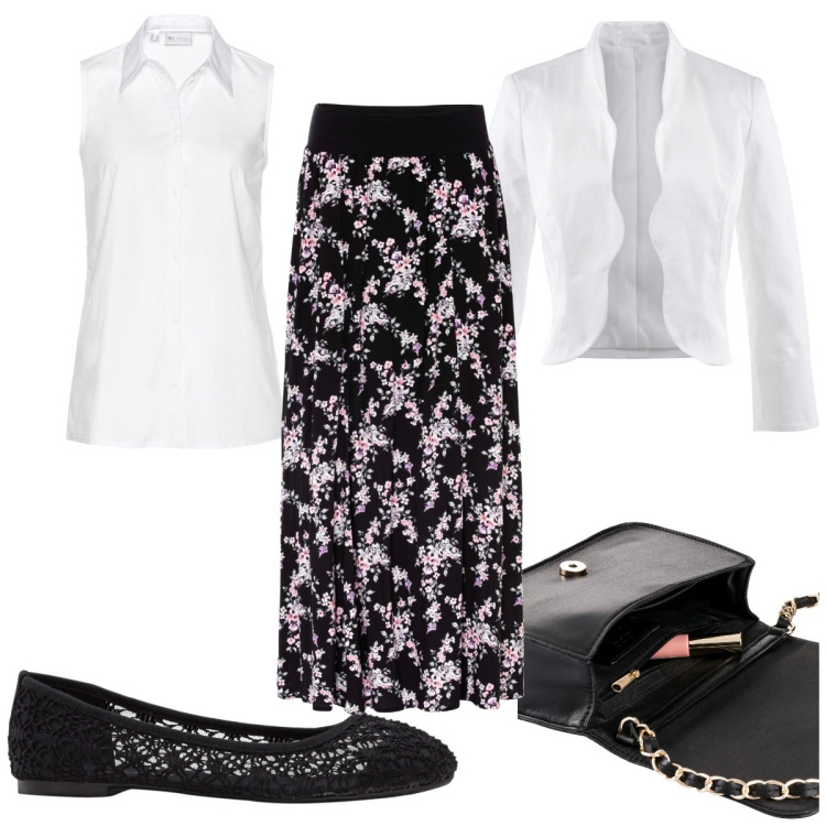 Outfit donna - Total look #1790886. Stile Boho per Tutti i giorni. Abbinamento con gonne lunghe, blazer, ballerine, borse a tracolla, camicie.