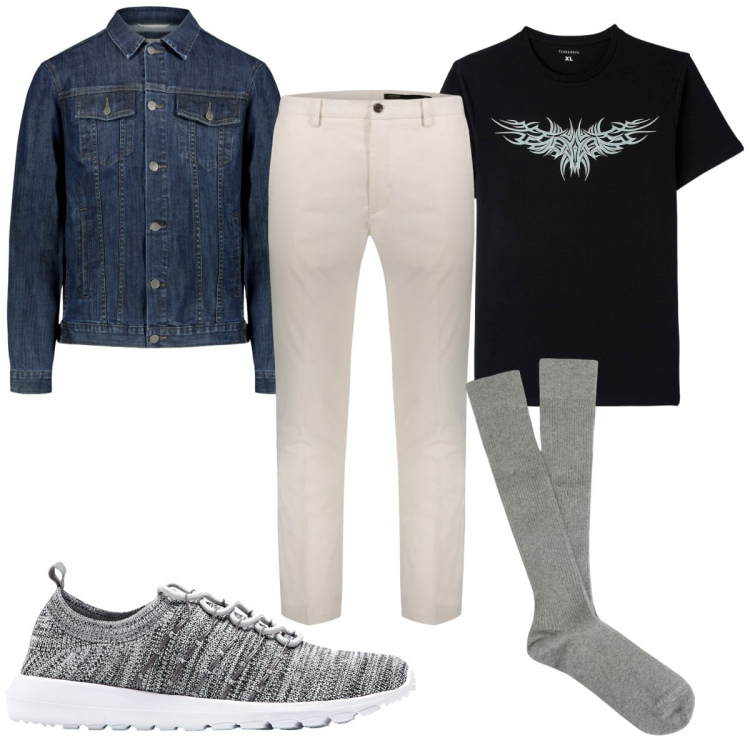 Outfit uomo - Total look #1790906. Stile Casual per Tutti i giorni. Abbinamento con sneakers, t-shirt, calzini, pantaloni chino, giacche.