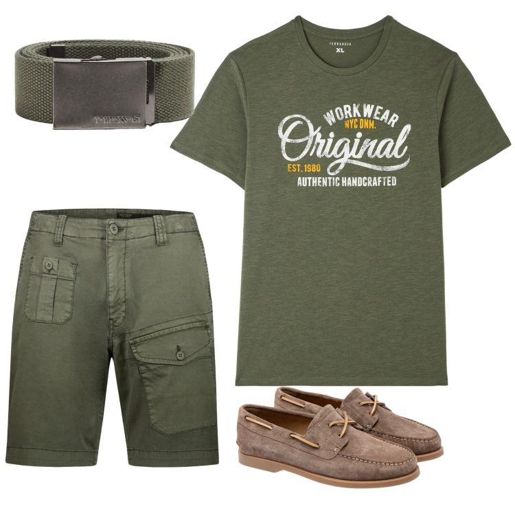 Outfit uomo - Total look #1791018. Stile Urban per Sport. Abbinamento con t-shirt, cinture, bermuda, scarpe stringate.