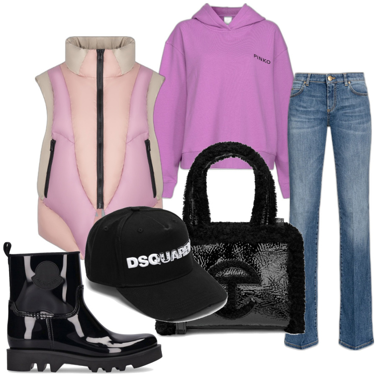 Outfit donna - Look per tutti i giorni. Stile Casual per Scuola/Università. Abbinamento con jeans, felpe con cappuccio, piumini, stivaletti, shopping bag, cappelli.