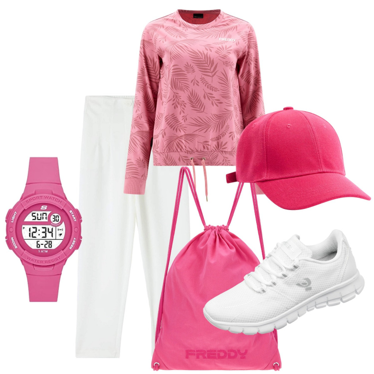 Outfit donna - Tempo per me. Stile Casual per Tutti i giorni. Abbinamento con pantaloni chino, cappelli, felpe, zaini, sneakers, orologi digitali.