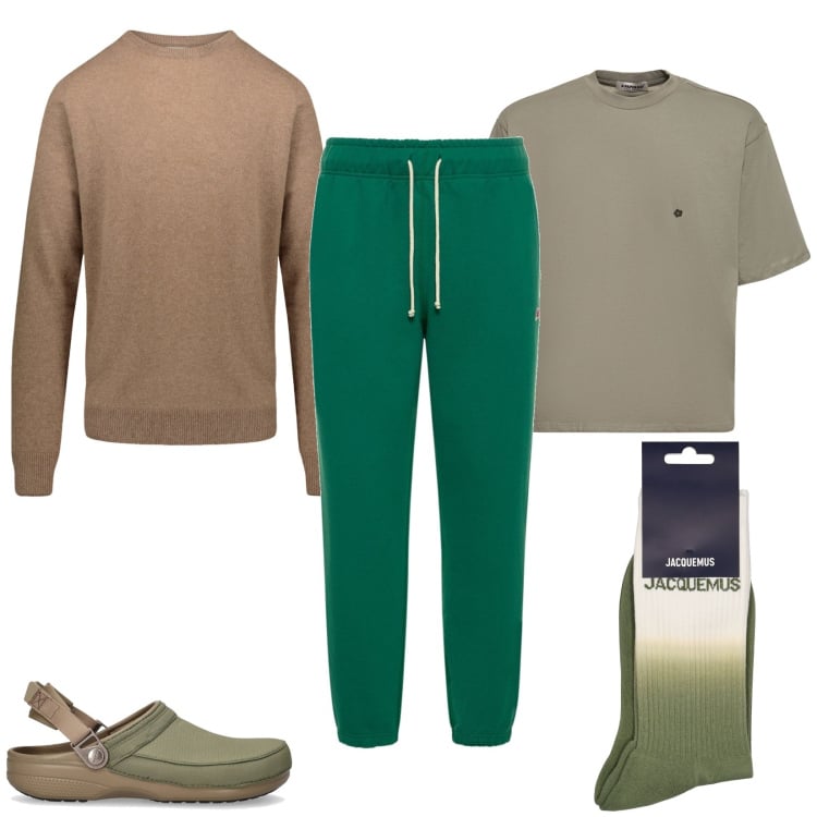 Outfit uomo - Holiday. Stile Casual per Tutti i giorni. Abbinamento con maglieria, pantaloni, pantofole, calzini, t-shirt.