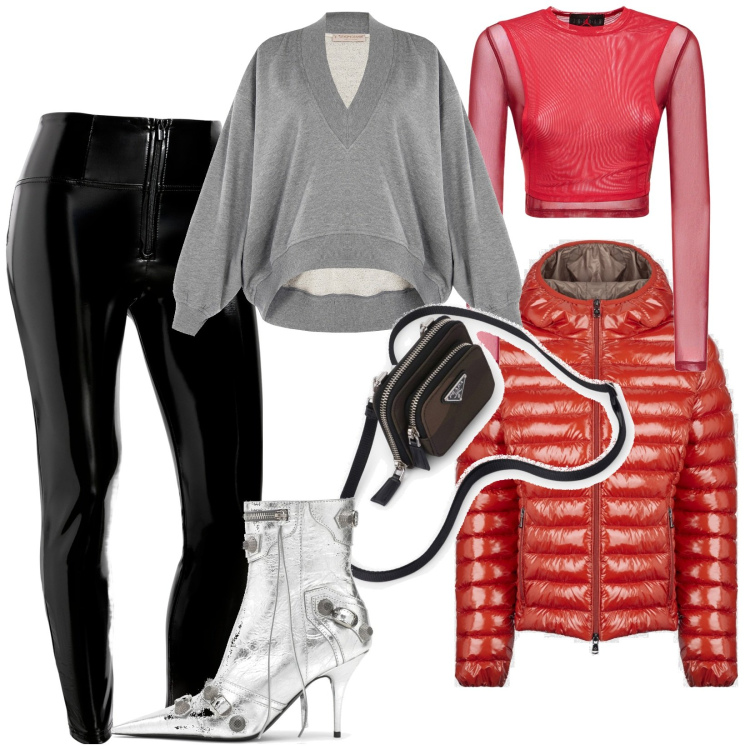 Outfit donna - Total look #1791280. Stile Trendy per Tutti i giorni. Abbinamento con felpe, pantaloni skinny, blazer, borse a tracolla, stivaletti, top.