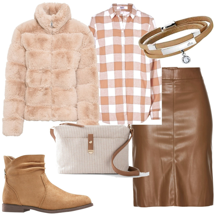 Outfit donna - Total look #1791567. Stile Casual per Tutti i giorni. Abbinamento con ecopellicce, gonne longuette, borse a tracolla, camicie, stivaletti, braccialetti.