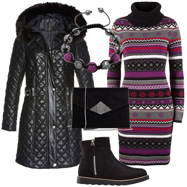 Outfit donna - Total look #1791570. Stile Casual per Tutti i giorni. Abbinamento con stivaletti, vestiti, cappotti, pochette, braccialetti.