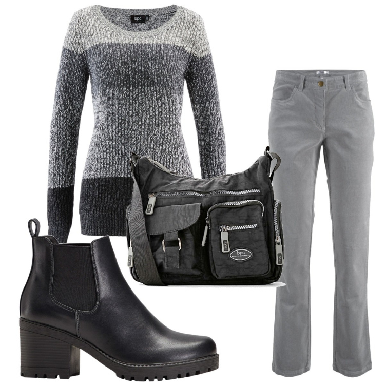 Outfit donna - Total look #1791607. Stile Basic per Tutti i giorni. Abbinamento con pantaloni, maglieria, stivaletti chelsea, borse a tracolla.