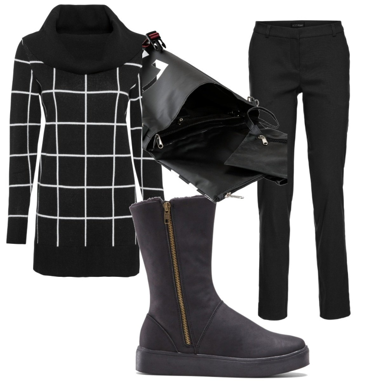 Outfit donna - Total look #1791610. Stile Basic per Tutti i giorni. Abbinamento con maglieria, pantaloni, stivali, zaini.