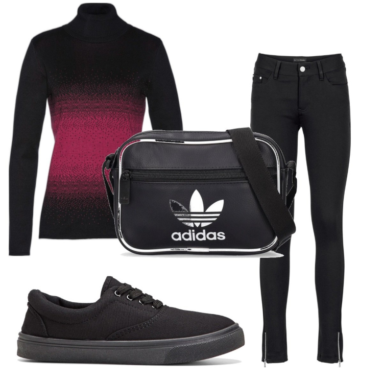 Outfit donna - Total look #1791613. Stile Basic per Tutti i giorni. Abbinamento con pantaloni, maglieria, sneakers, borse a spalla.