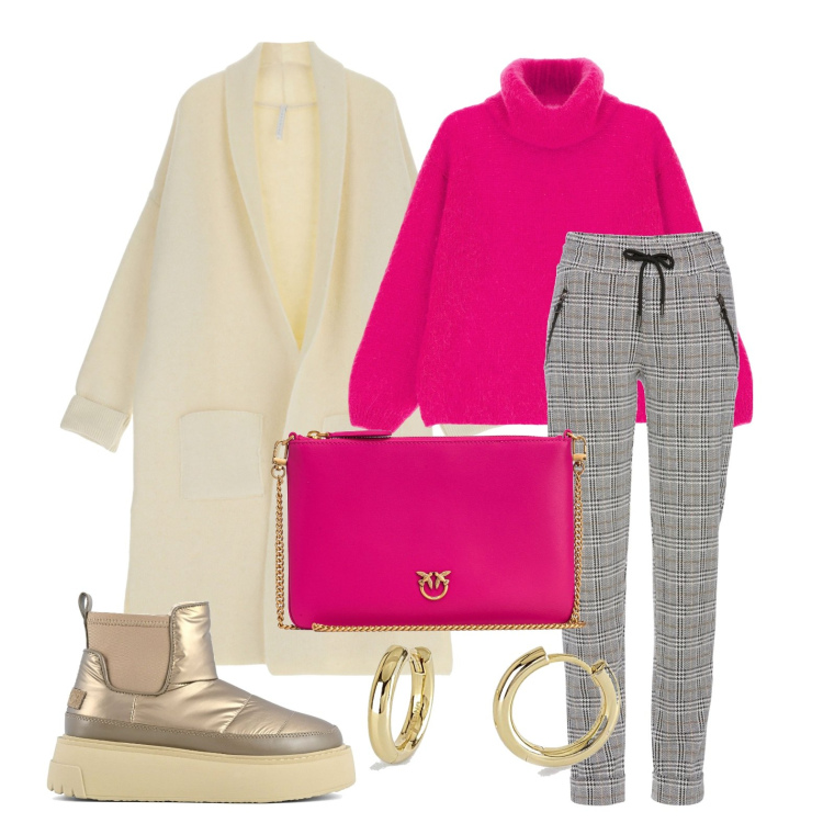 Outfit donna - Ghost outfitter - gennaio. Stile Trendy per Tutti i giorni. Abbinamento con pantaloni, orecchini, borse a tracolla, cardigans, maglieria, stivali.