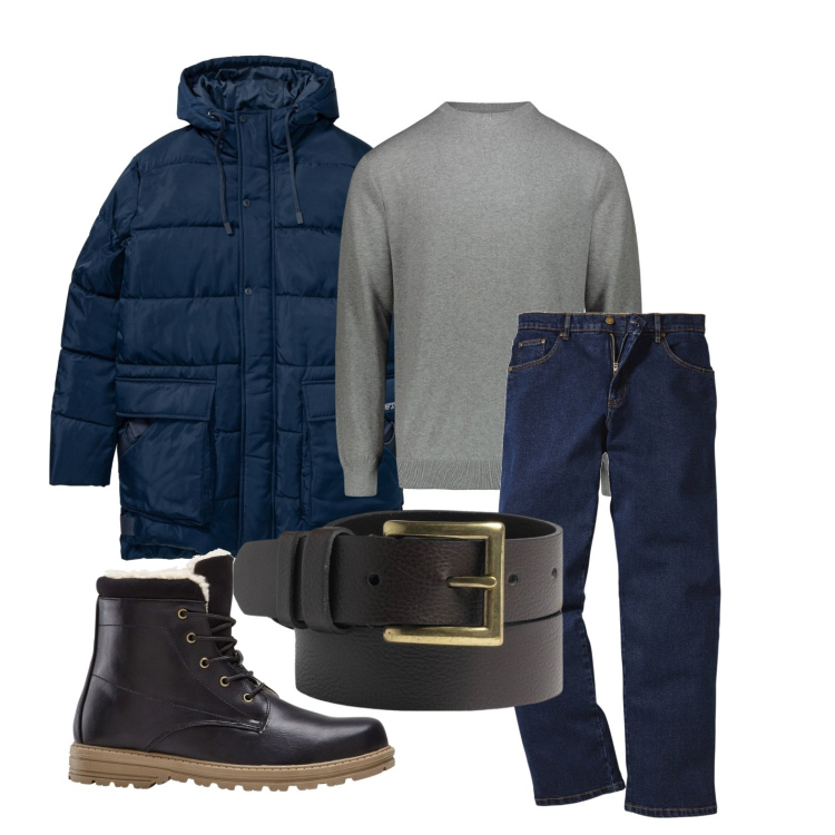 Outfit uomo - Ghost outfitter - gennaio. Stile Casual per Tutti i giorni. Abbinamento con stivali e stivaletti, jeans dritti, parka, maglieria, cinture.