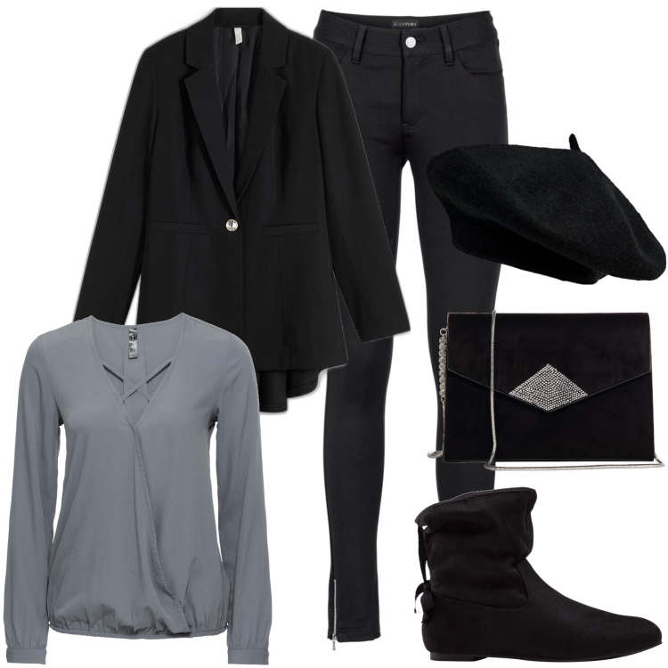 Outfit donna - Total look #1791662. Stile Casual per Tutti i giorni. Abbinamento con pantaloni, stivaletti, bluse, blazer, pochette, cappelli e berretti.