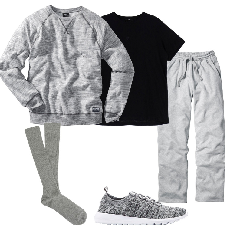 Outfit uomo - Lazy boy. Stile Casual per Tutti i giorni. Abbinamento con felpe, pantaloni, sneakers, t-shirt, calzini.