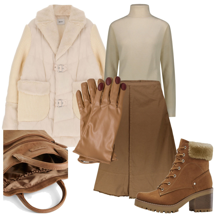 Outfit donna - Freddo in città. Stile Boho per Tutti i giorni. Abbinamento con stivaletti, zaini, blazer, gonne lunghe, pullovers, guanti.