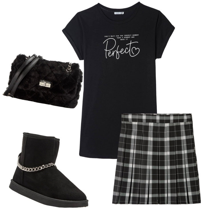 Outfit donna - Perfect. Stile Rock per Serata fuori. Abbinamento con pigiama, minigonne, borse a spalla, stivaletti.