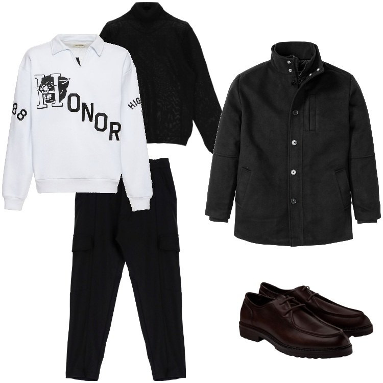 Outfit uomo - Passeggiate d\'inverno-Gennaio. Stile Trendy per Tutti i giorni. Abbinamento con giacche, maglieria, pantaloni, felpe, scarpe stringate.