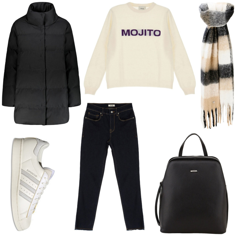 Outfit donna - Mojito. Stile Basic per Tutti i giorni. Abbinamento con zaini, jeans slim fit, pullovers, sciarpe, piumini, sneakers.