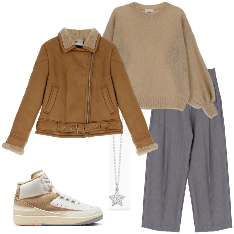 Outfit donna - Caldo e comodo. Stile Casual per Tutti i giorni. Abbinamento con collane, pantaloni culotte, cappotti, maglieria, sneakers.