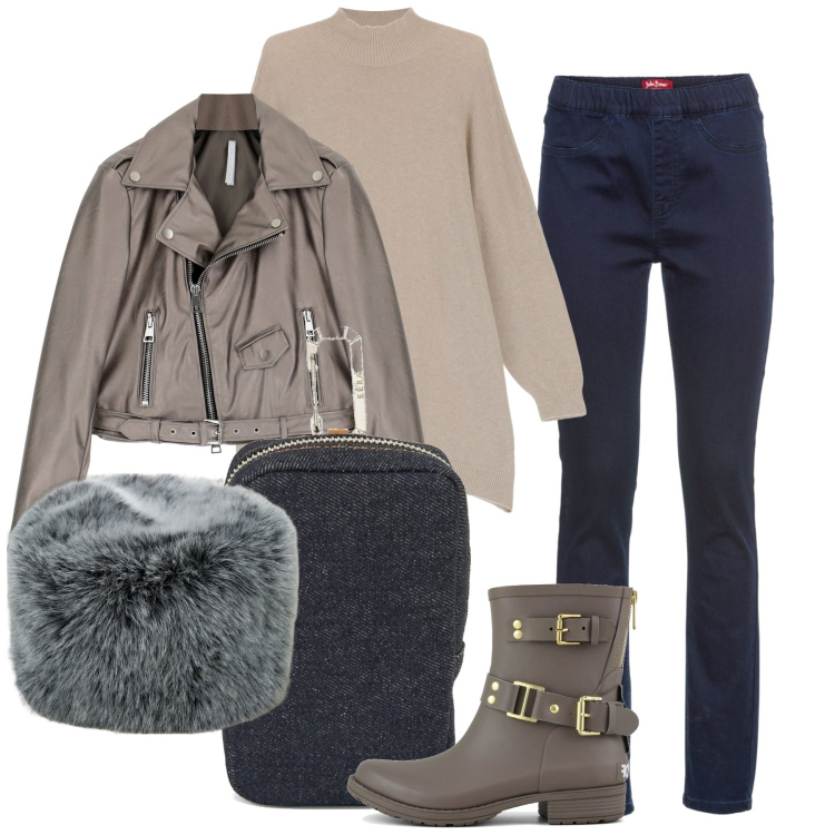 Outfit donna - Inverno - in trasferta. Stile Basic per Tutti i giorni. Abbinamento con jeggings, pullovers, cappotti, cappelli, stivali, pochette.