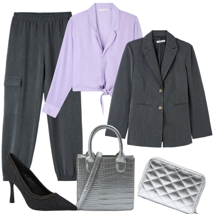 Outfit donna - Trendy, i cargo ed il blazer. Stile Trendy per Serata fuori. Abbinamento con camicie, pantaloni cargo, cappotti, décolleté, shopping bag, portafogli.
