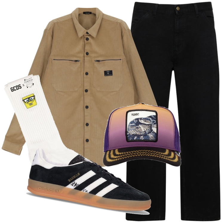 Outfit uomo - Adidas Gazzelle. Stile Casual per Tutti i giorni. Abbinamento con camicie, pantaloni, cappelli, sneakers, calzini.