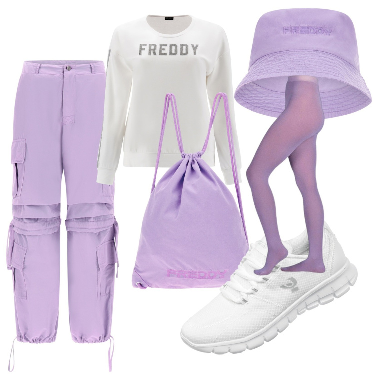 Outfit donna - Ballando sotto la pioggia. Stile Sporty chic per Sport. Abbinamento con collant, pantaloni cargo, sneakers, felpe, cappelli, zaini.