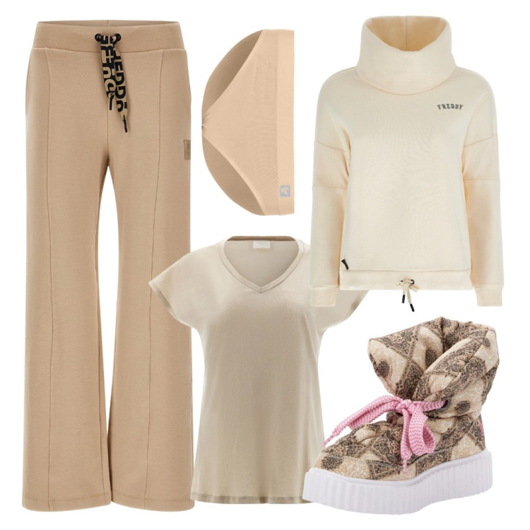 Outfit donna - Bonjour finesse.. Stile Sporty chic per Tutti i giorni. Abbinamento con stivali sopra il ginocchio, culotte, pantaloni, felpe sportive, t-shirt.