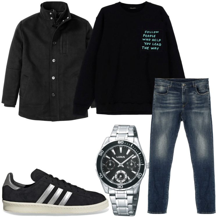 Outfit uomo - Jeans e felpa per il momento. Stile Casual per Tutti i giorni. Abbinamento con giacche, jeans, felpe, orologi, sneakers.