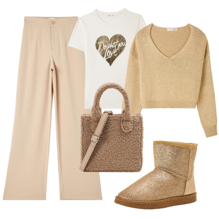 Outfit donna - Delicatamente saldi.. Stile Casual chic per Tutti i giorni. Abbinamento con pantaloni, maglieria, stivali, t-shirt, shopping bag.