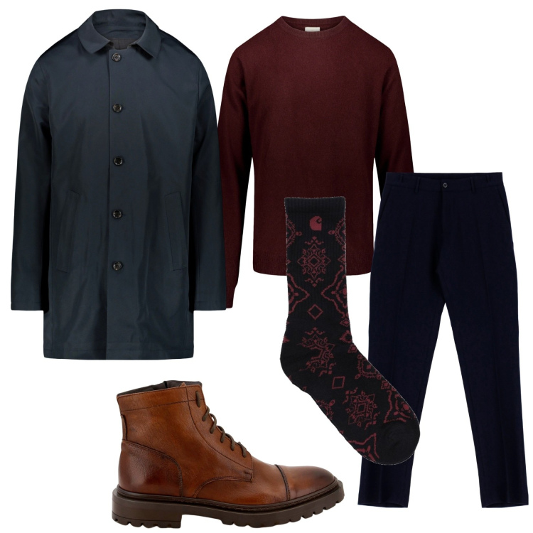 Outfit uomo - Total look #1792325. Stile Business/Elegante per Tutti i giorni. Abbinamento con scarpe stringate, pantaloni capri, maglieria, cappotti, calzini.