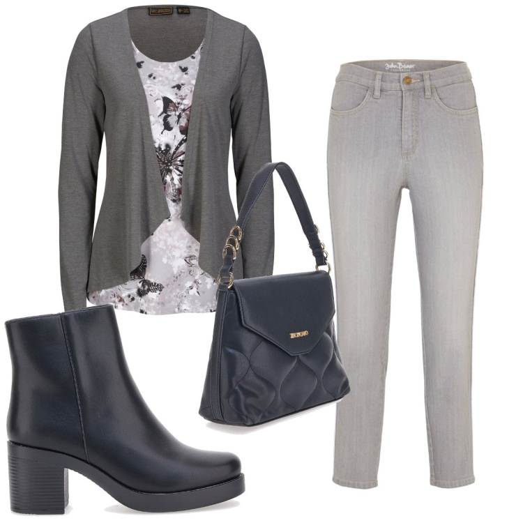 Outfit donna - Total look #1792455. Stile Trendy per Tutti i giorni. Abbinamento con jeans skinny, maglieria, borse a mano, stivaletti.